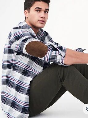 Aeropostale Aero Men’s Long Sleeve Plaid Elbow Patch Woven Shirt Flannel Small